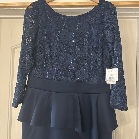 Jessica Howard Blue Lace Bodice Peplum 3/4 Sleeve Formal Evening Dress - Picture 2 of 4